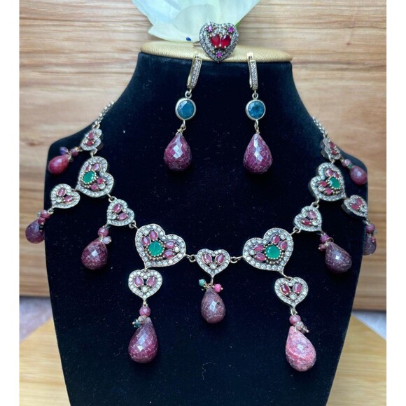 925 Sterling Silver Turkish Vintage Jewelry Set  for Women,NEW,Antique,Handmade - Picture 5 of 12